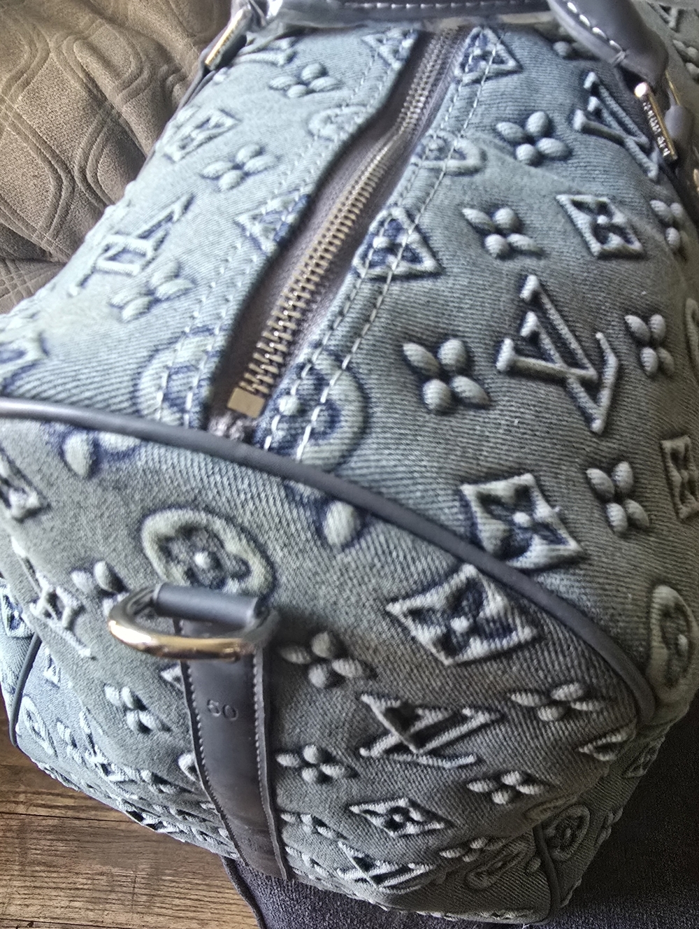 Cotton Denim Design All Kept 50 Traveler Embo Monogram Stonewashed Delux Duffel - Picture 7 of 16